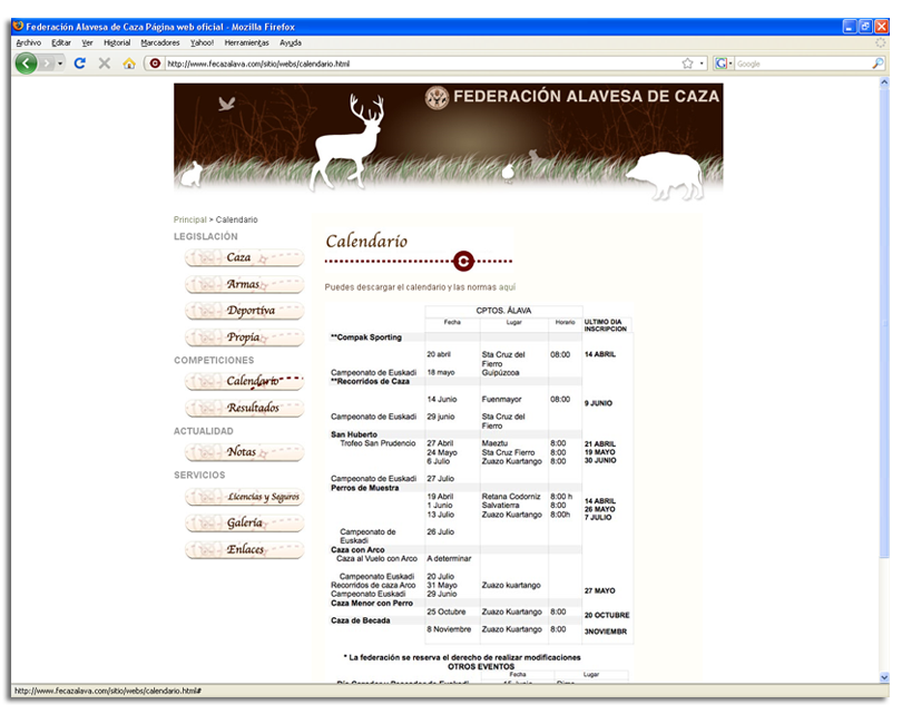 pantallazo de federacin alavesa de caza